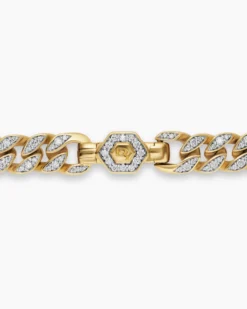 Curb Chain Bracelet 18K Yellow Gold with Diamonds, 7mm