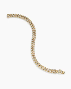 Curb Chain Bracelet 18K Yellow Gold with Diamonds, 7mm