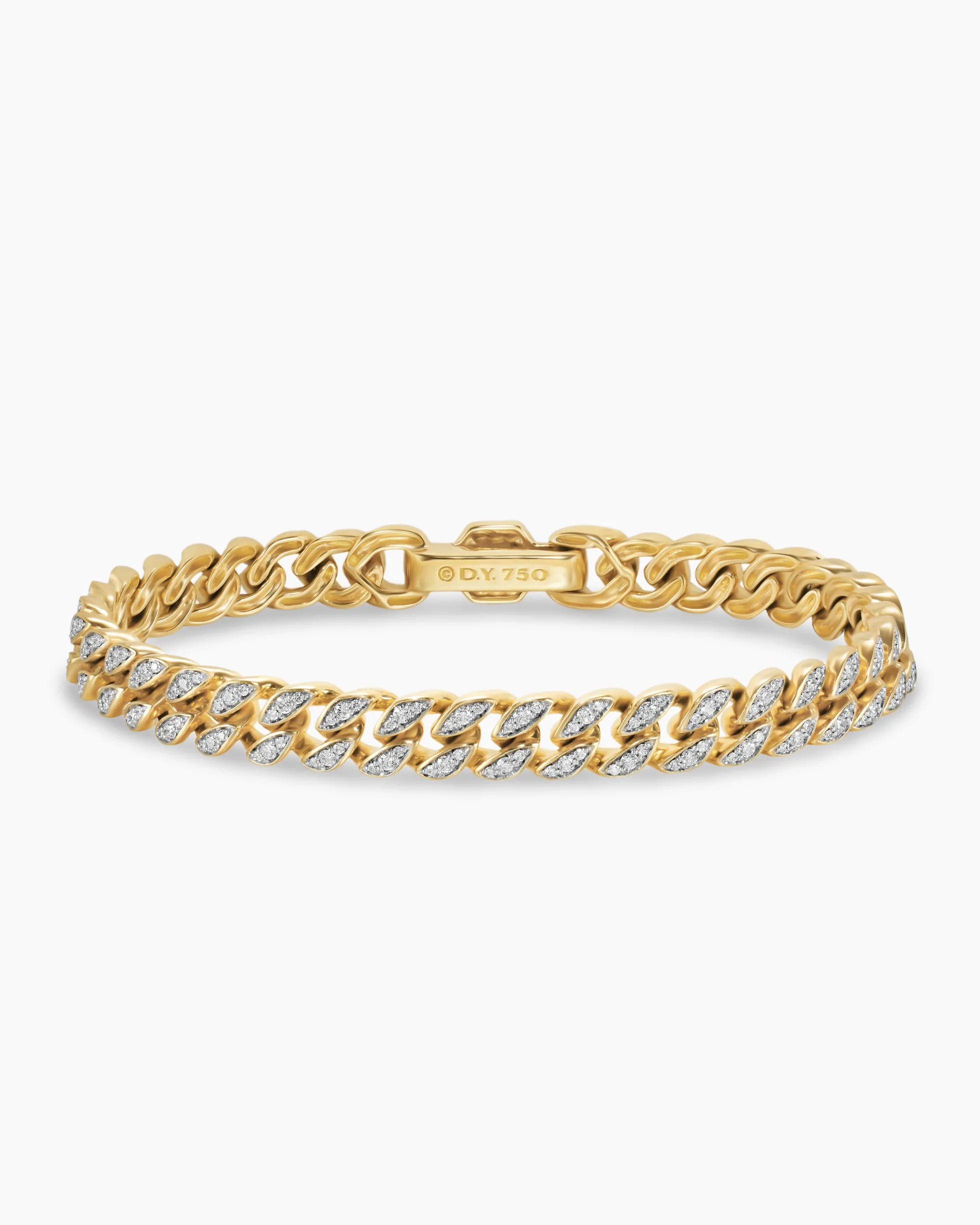 Curb Chain Bracelet 18K Yellow Gold with Diamonds, 7mm