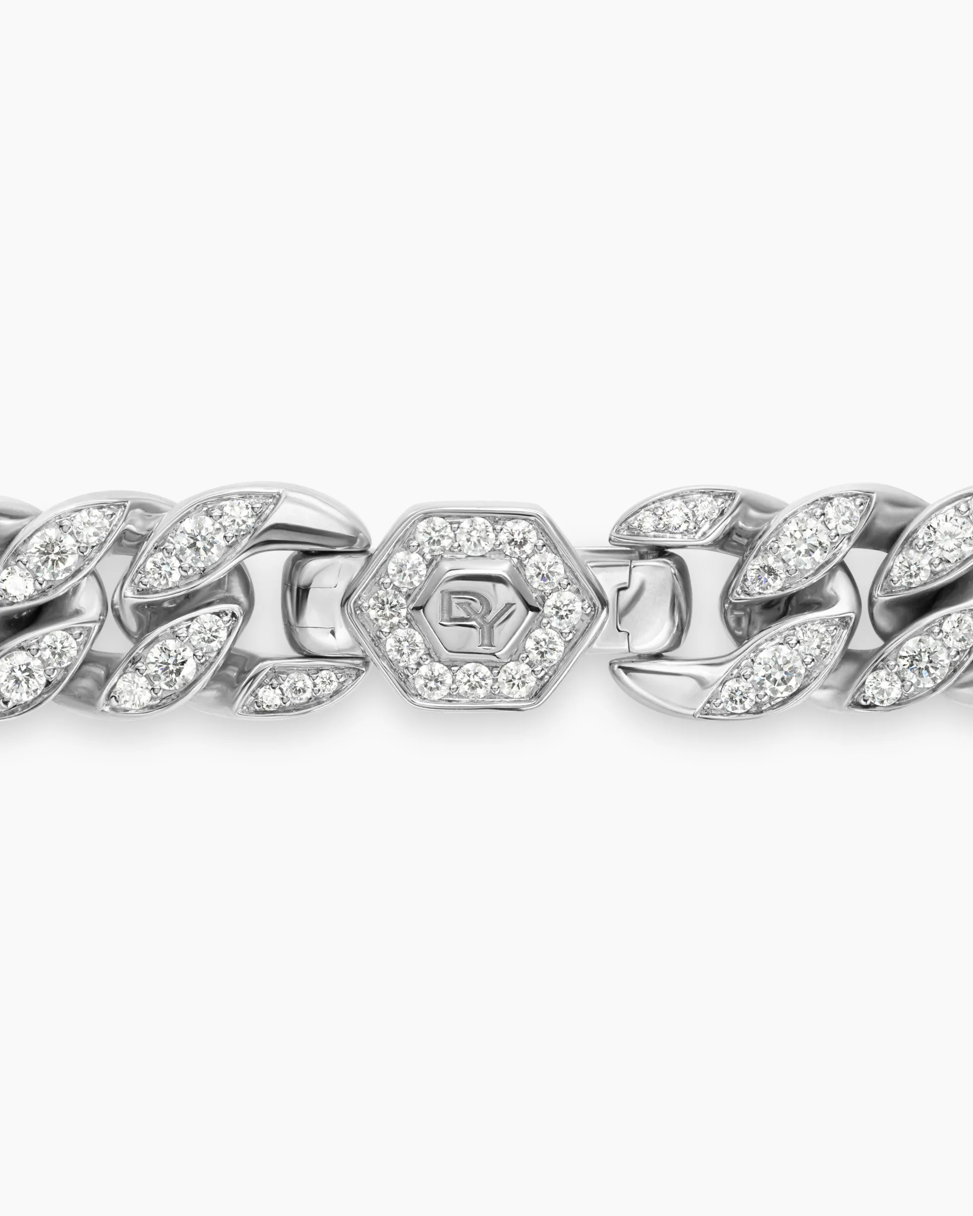 Curb Chain Bracelet Platinum with Diamonds, 11.5mm