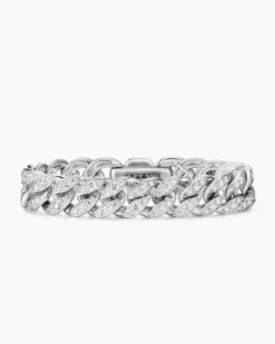 Curb Chain Bracelet Platinum with Diamonds, 11.5mm