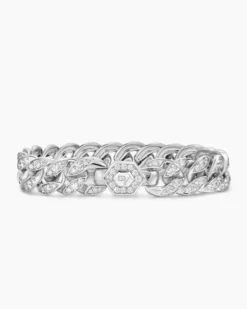 Curb Chain Bracelet Platinum with Diamonds, 11.5mm