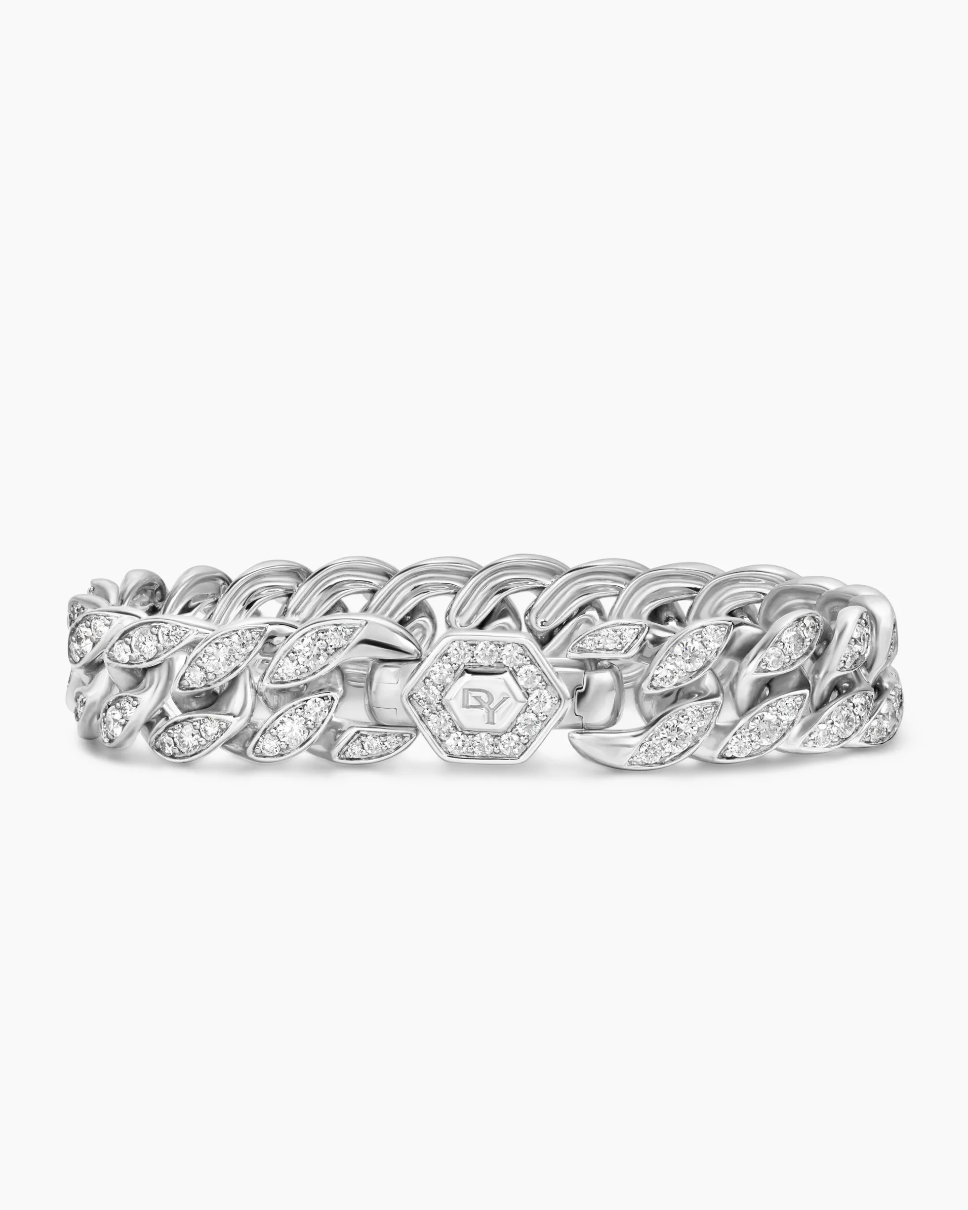 Curb Chain Bracelet Platinum with Diamonds, 11.5mm