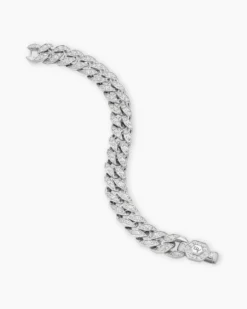 Curb Chain Bracelet Platinum with Diamonds, 11.5mm