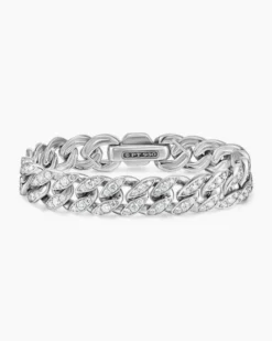 Curb Chain Bracelet Platinum with Diamonds, 11.5mm