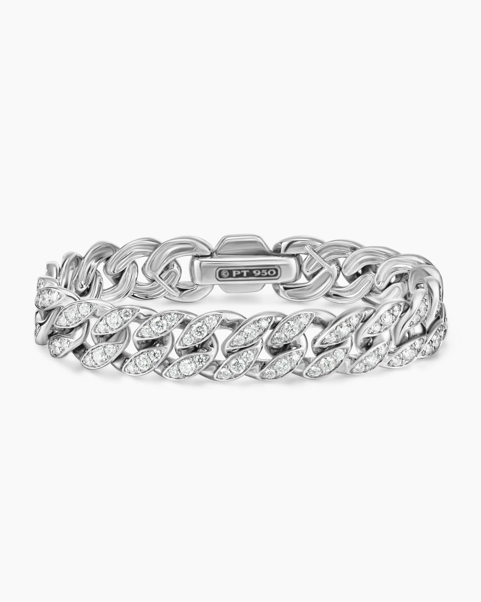Curb Chain Bracelet Platinum with Diamonds, 11.5mm