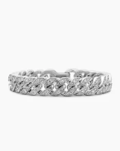 Curb Chain Bracelet Sterling Silver with Diamonds, 11.5mm