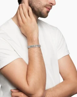 Curb Chain Bracelet Sterling Silver with Diamonds, 11.5mm