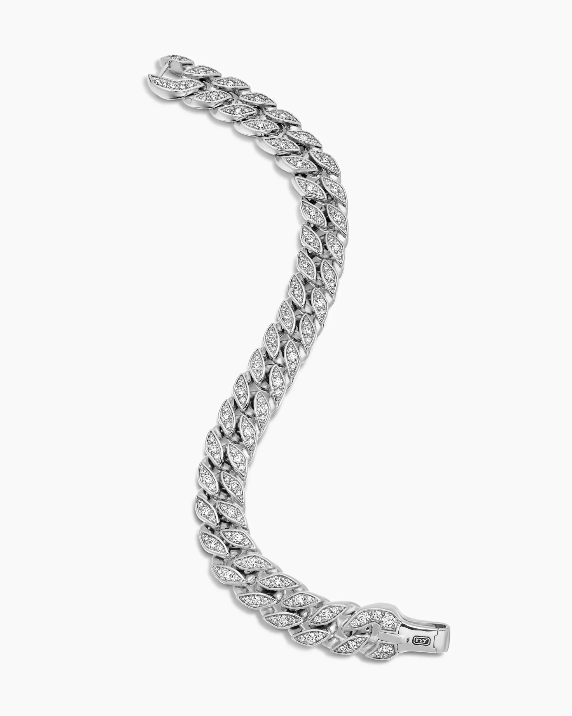 Curb Chain Bracelet Sterling Silver with Diamonds, 11.5mm