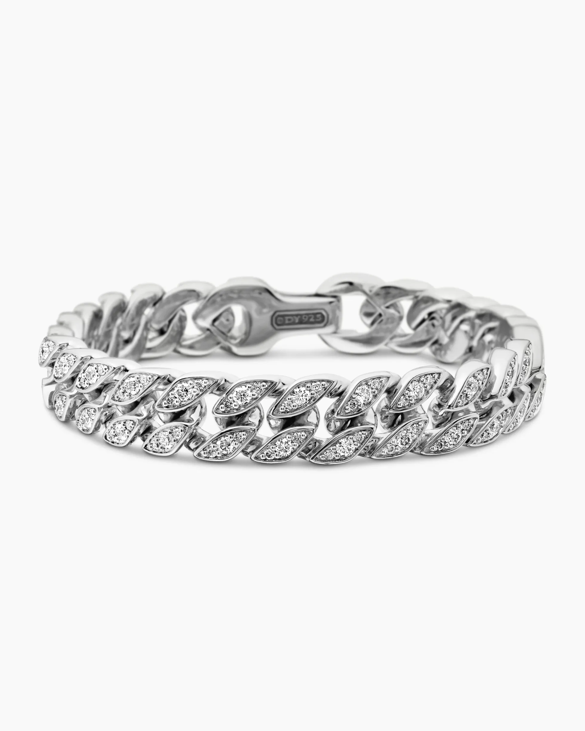 Curb Chain Bracelet Sterling Silver with Diamonds, 11.5mm