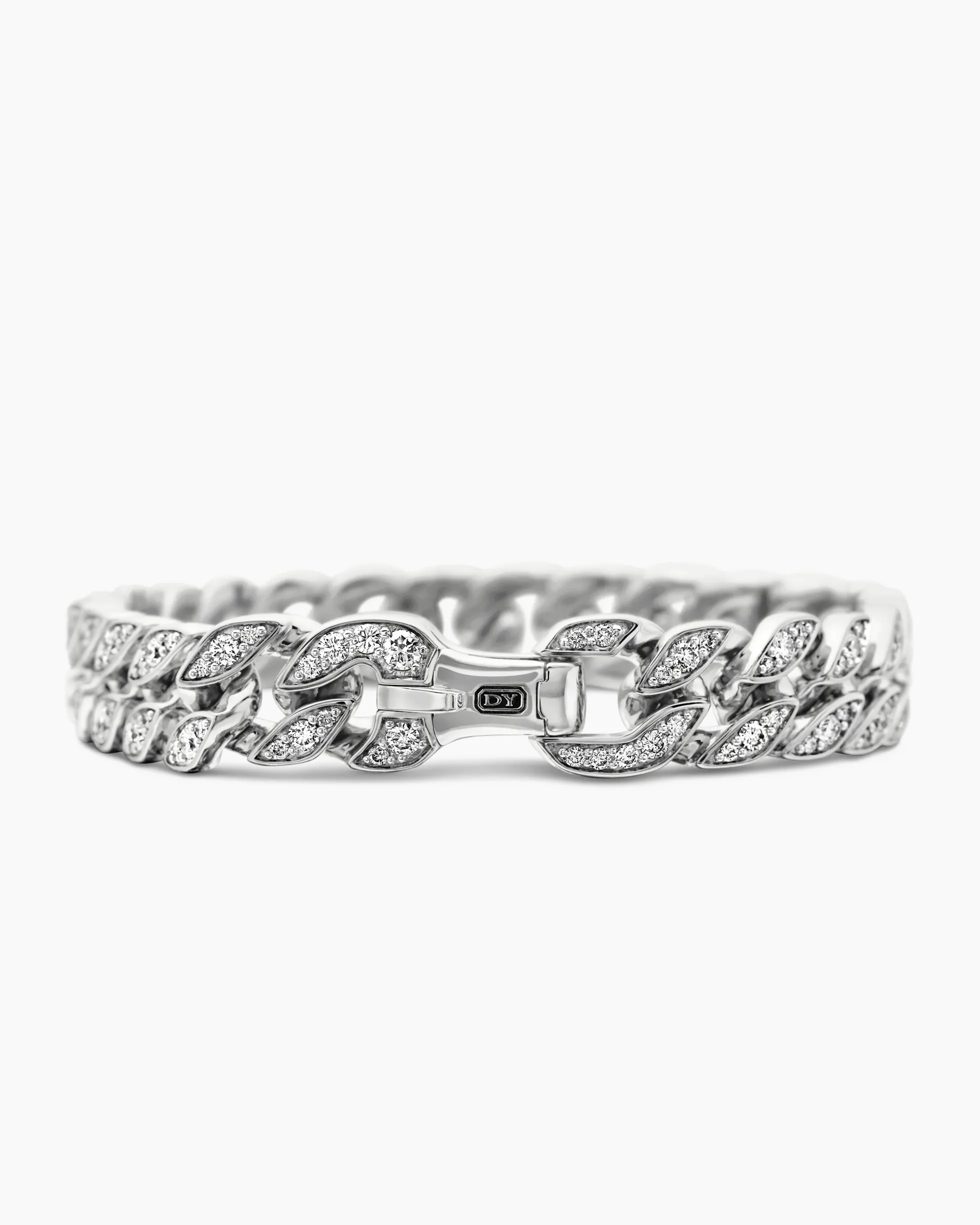 Curb Chain Bracelet Sterling Silver with Diamonds, 11.5mm