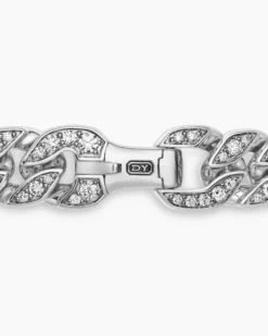 Curb Chain Bracelet Sterling Silver with Diamonds, 11.5mm