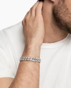 Curb Chain Bracelet Sterling Silver with Diamonds, 11.5mm