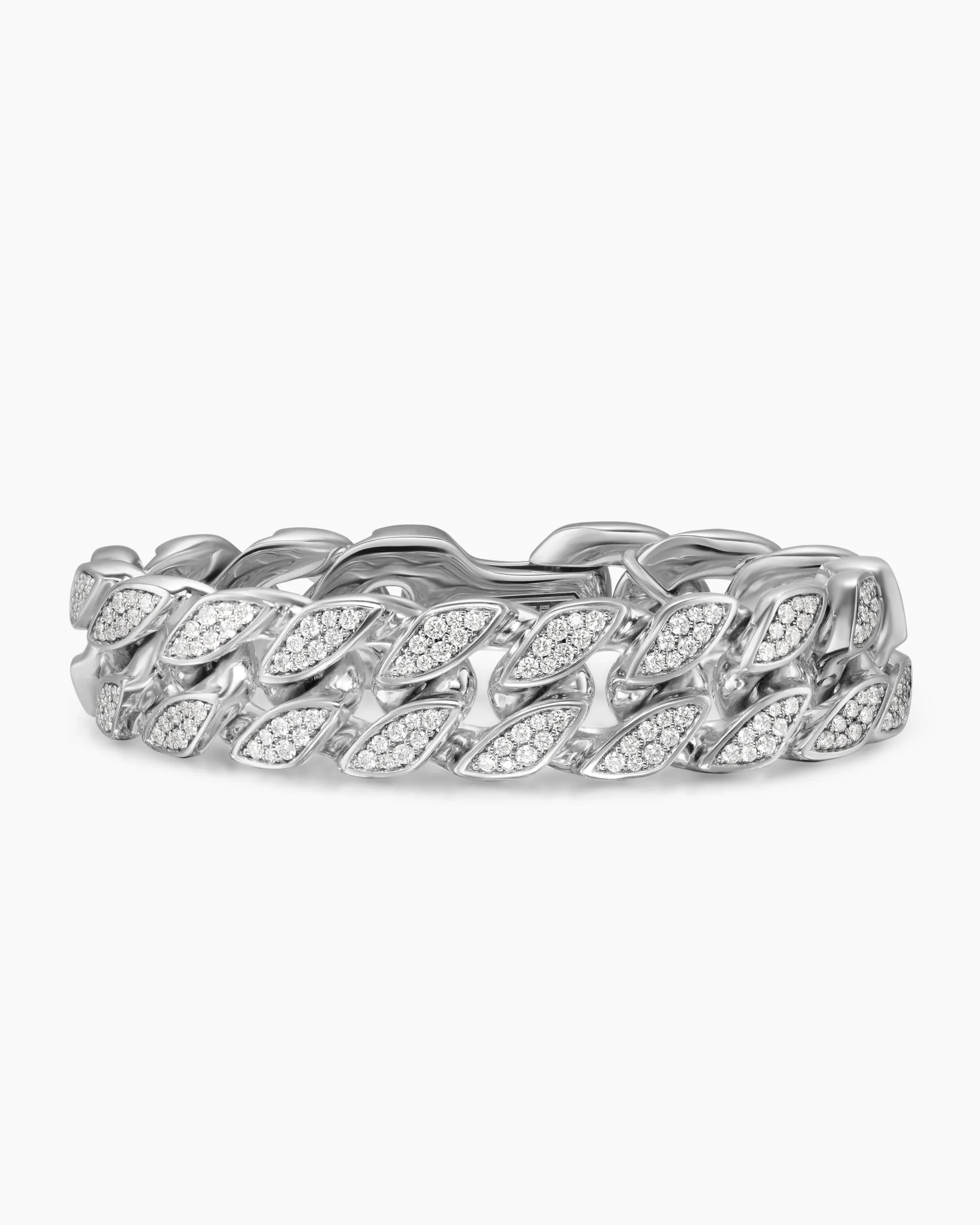 Curb Chain Bracelet Sterling Silver with Diamonds, 18mm