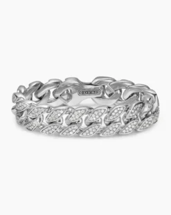Curb Chain Bracelet Sterling Silver with Diamonds, 18mm