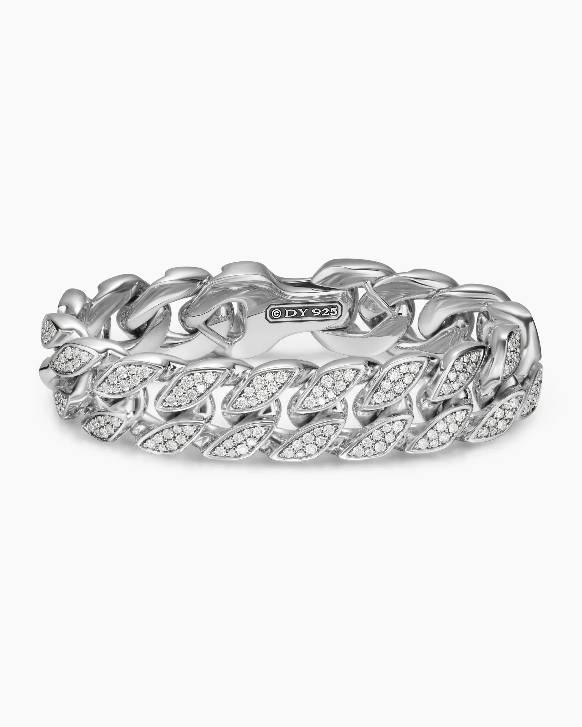 Curb Chain Bracelet Sterling Silver with Diamonds, 18mm
