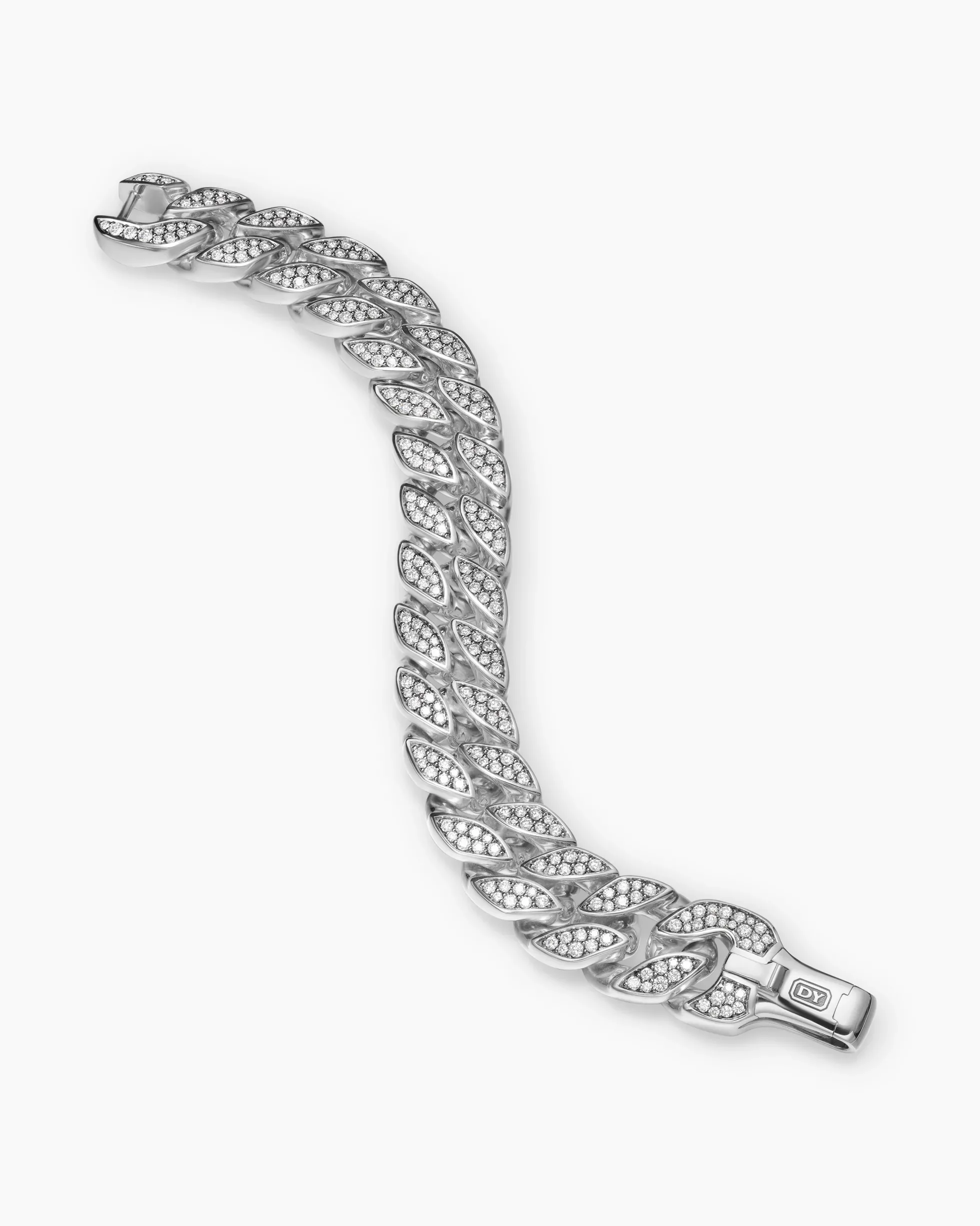 Curb Chain Bracelet Sterling Silver with Diamonds, 18mm