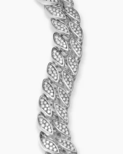 Curb Chain Bracelet Sterling Silver with Diamonds, 18mm