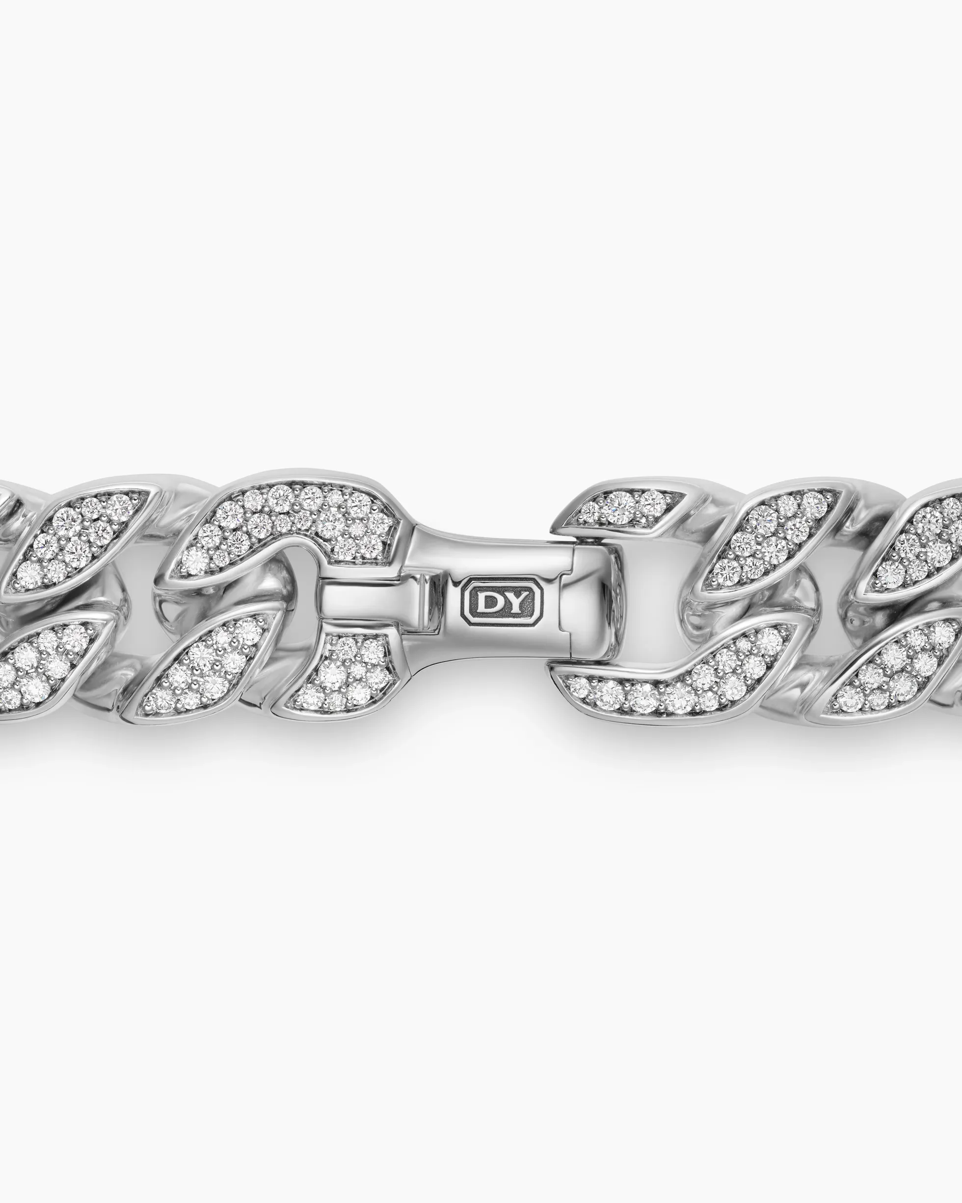Curb Chain Bracelet Sterling Silver with Diamonds, 18mm