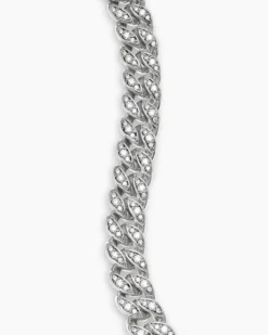 Curb Chain Bracelet Sterling Silver with Diamonds, 7mm