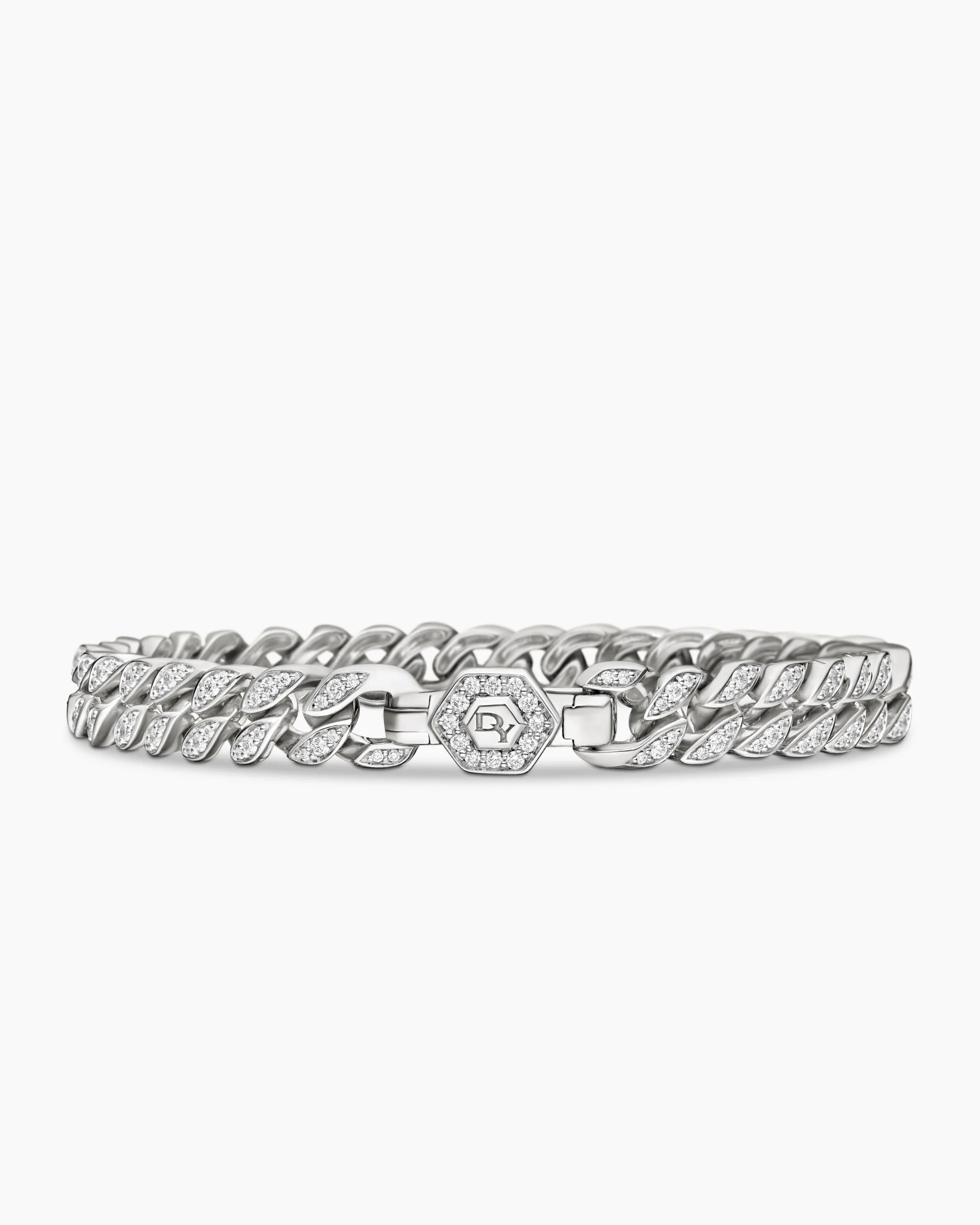Curb Chain Bracelet Sterling Silver with Diamonds, 7mm