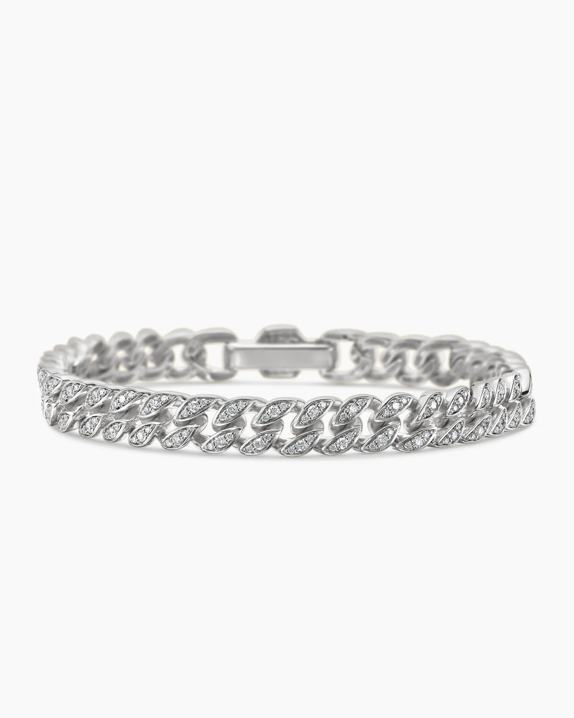 Curb Chain Bracelet Sterling Silver with Diamonds, 7mm