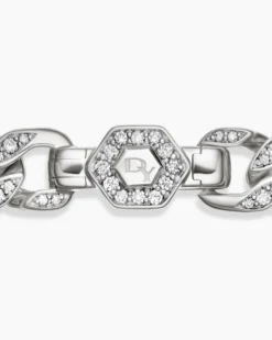 Curb Chain Bracelet Sterling Silver with Diamonds, 7mm