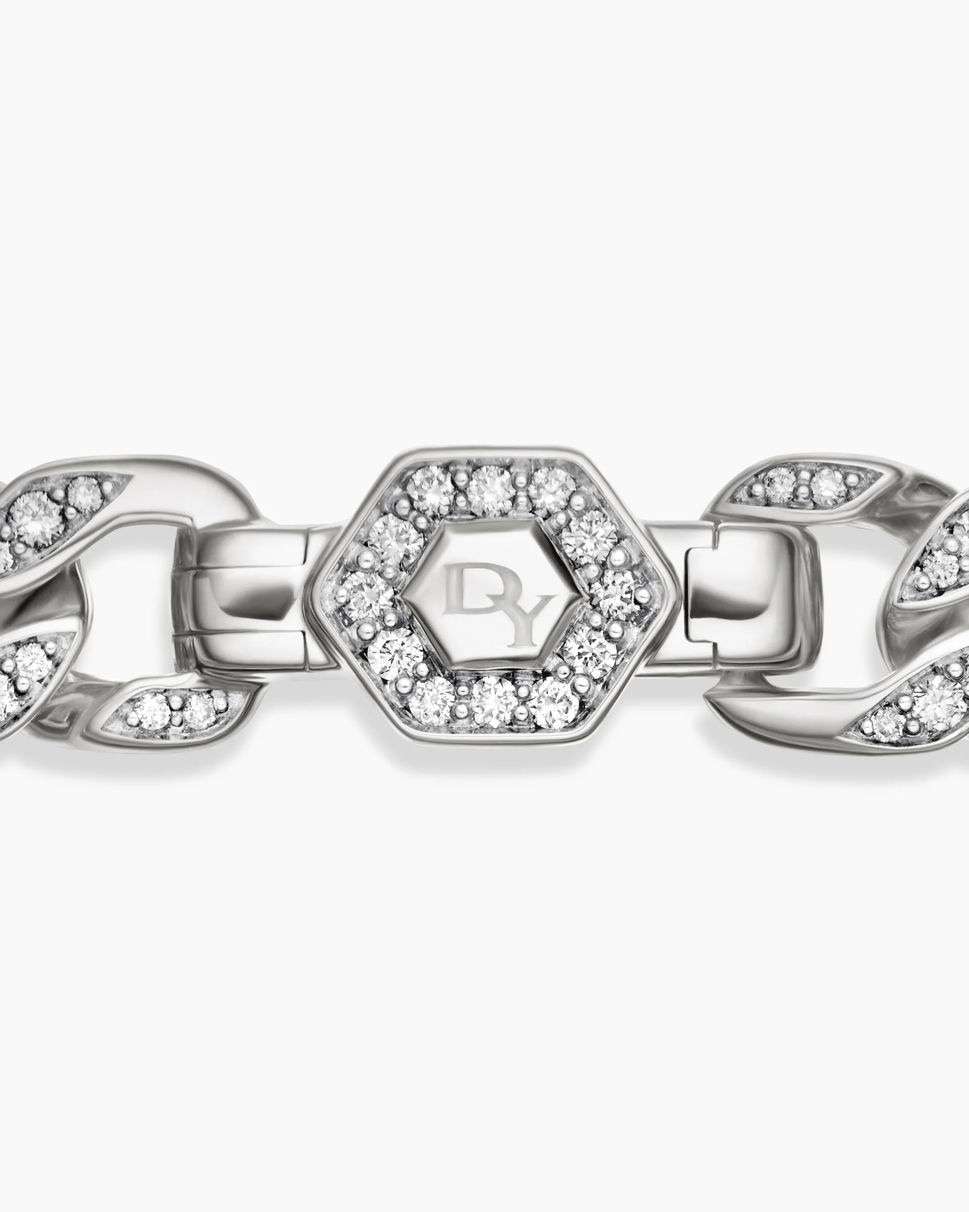 Curb Chain Bracelet Sterling Silver with Diamonds, 7mm