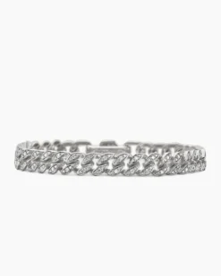 Curb Chain Bracelet Sterling Silver with Diamonds, 7mm