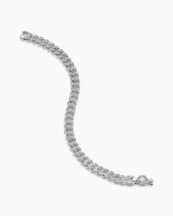 Curb Chain Bracelet Sterling Silver with Diamonds, 7mm