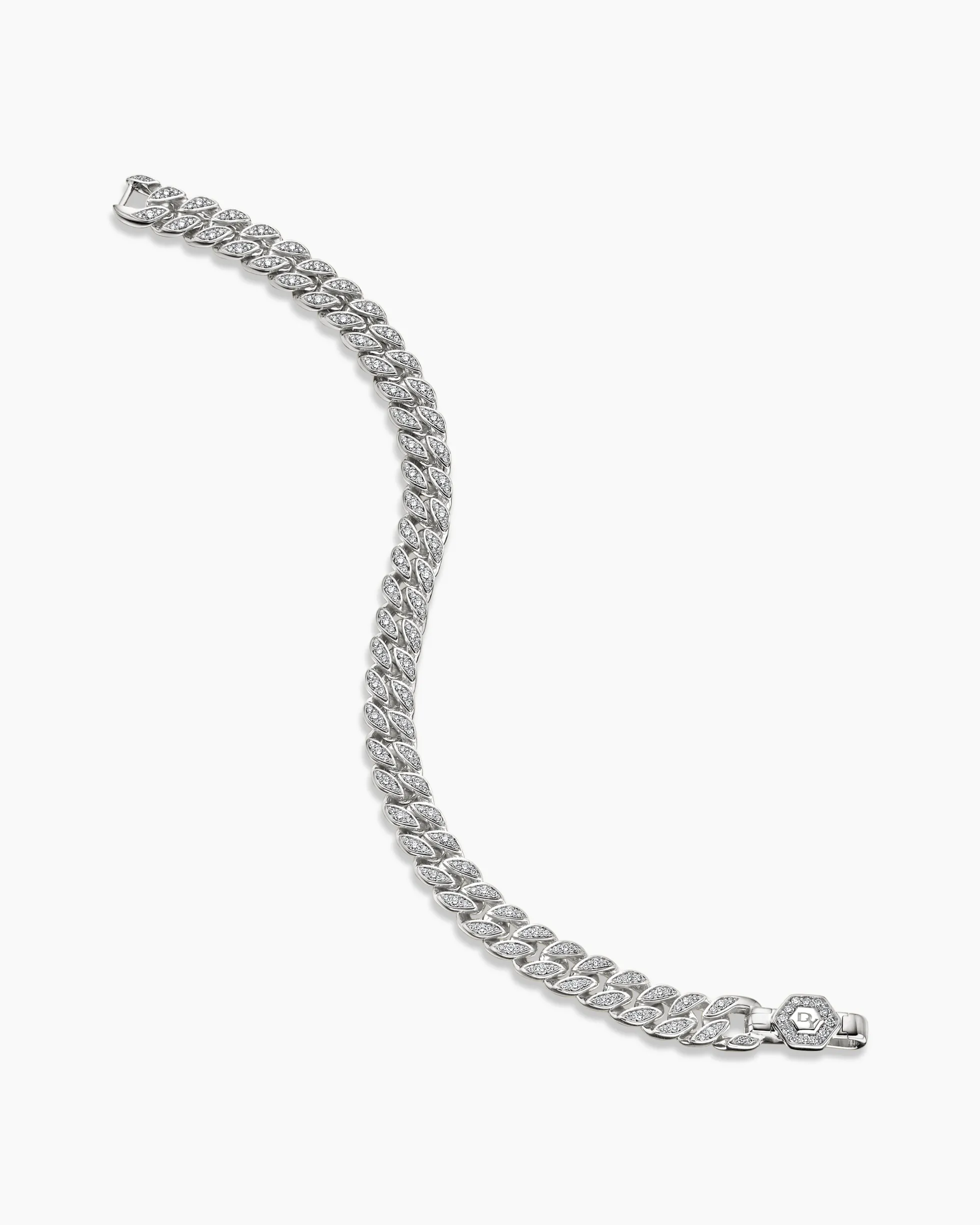 Curb Chain Bracelet Sterling Silver with Diamonds, 7mm