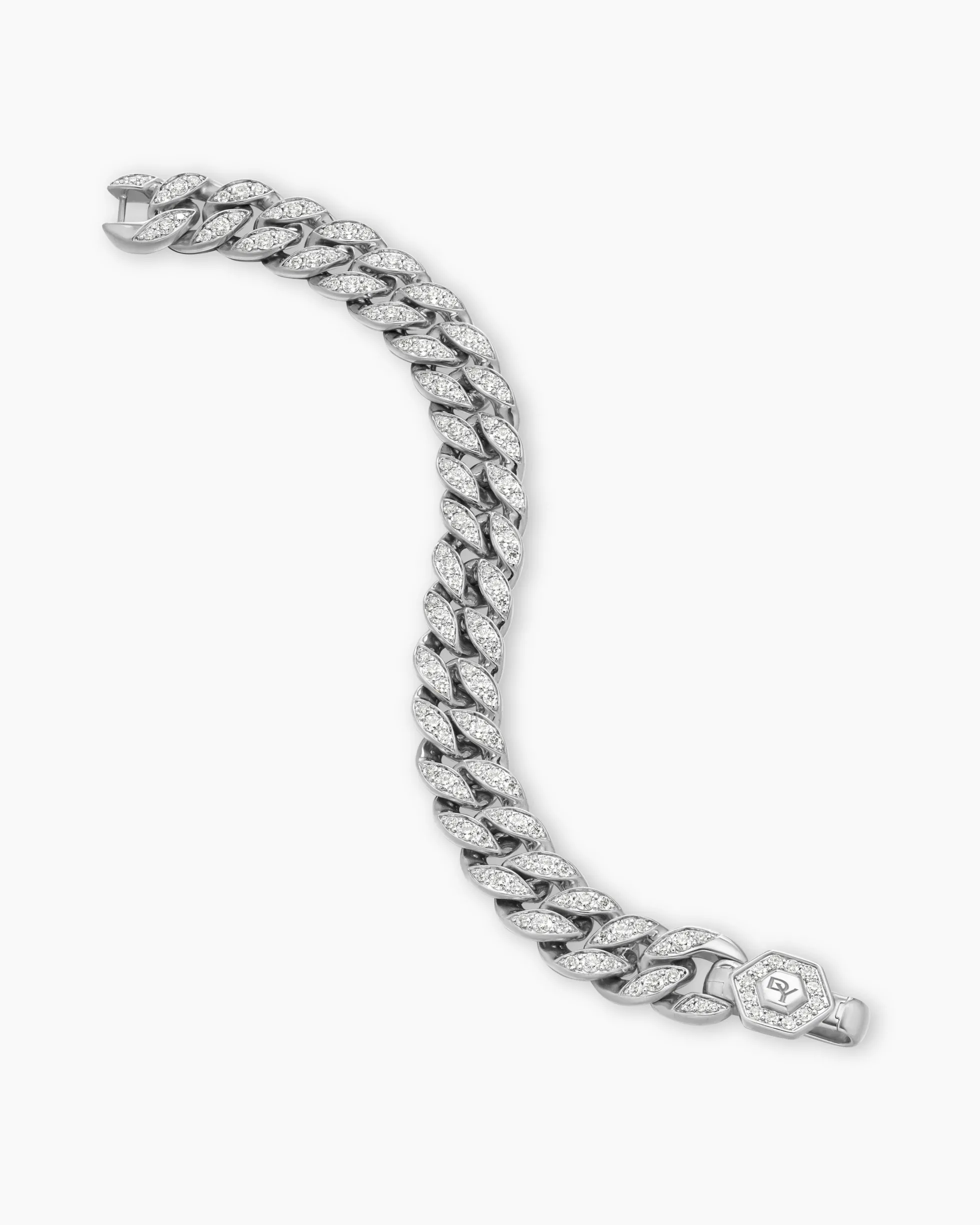 Curb Chain Bracelet Sterling Silver with Diamonds, 11.5mm