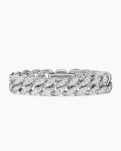Curb Chain Bracelet Sterling Silver with Diamonds, 11.5mm