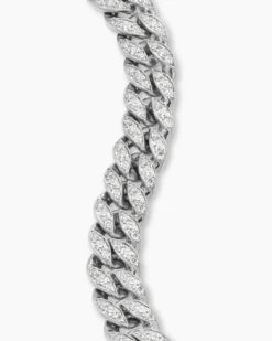 Curb Chain Bracelet Sterling Silver with Diamonds, 11.5mm