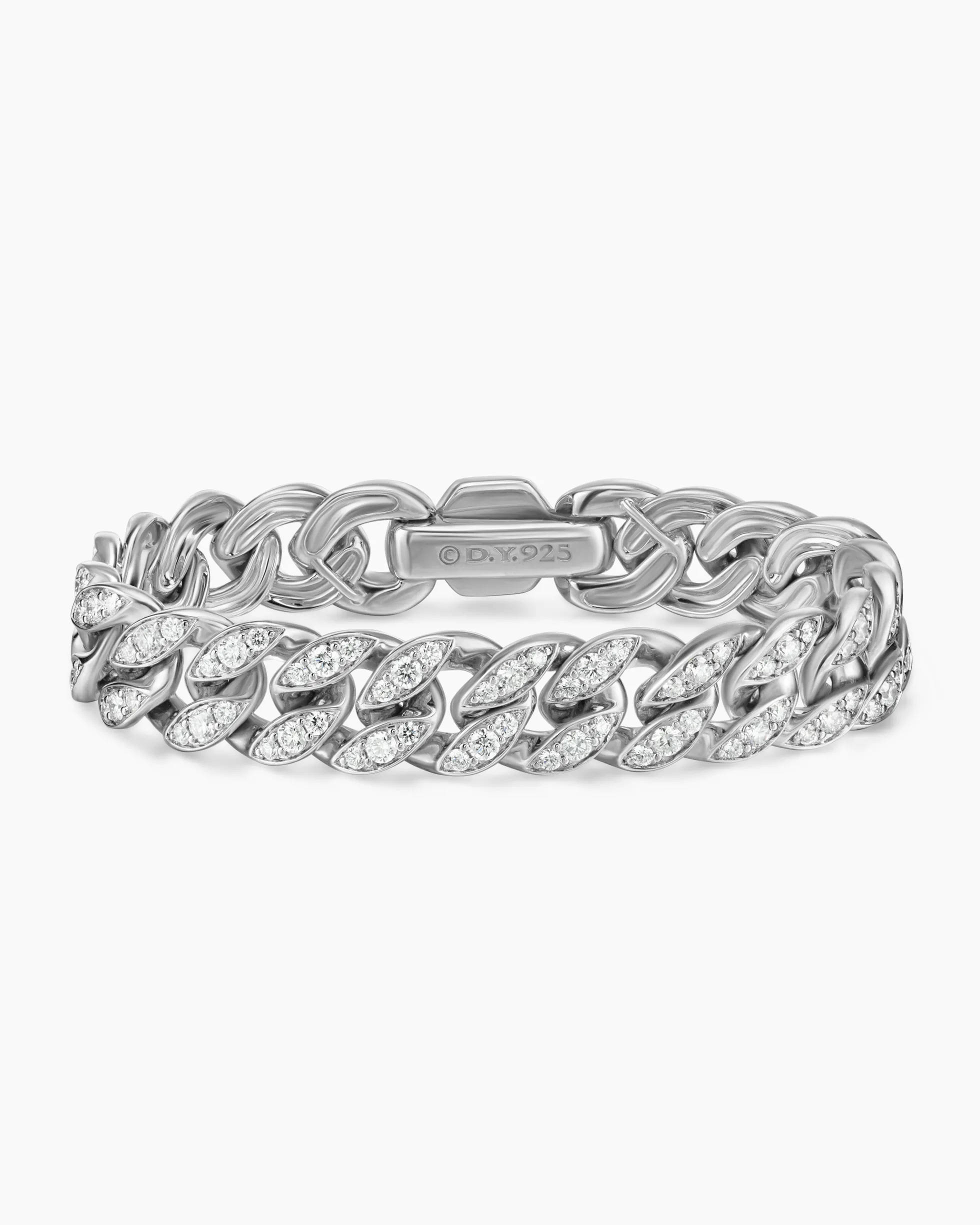 Curb Chain Bracelet Sterling Silver with Diamonds, 11.5mm