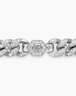 Curb Chain Bracelet Sterling Silver with Diamonds, 11.5mm