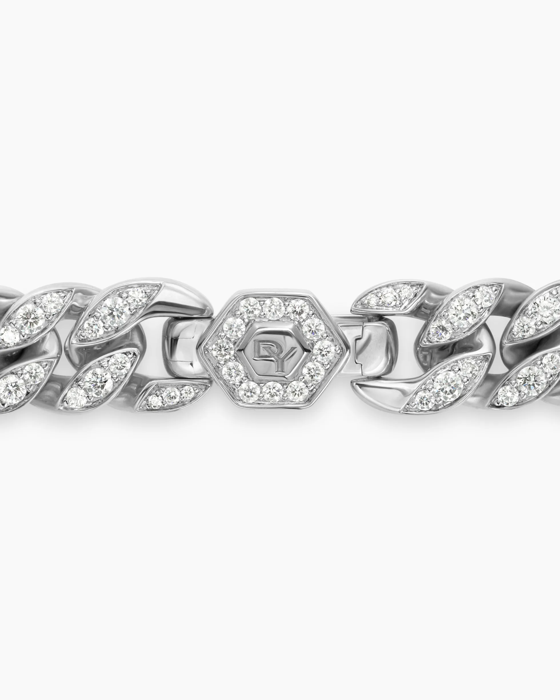 Curb Chain Bracelet Sterling Silver with Diamonds, 11.5mm