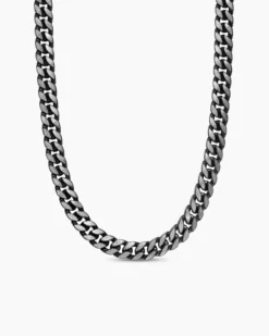 Curb Chain Necklace Black Titanium with Meteorite, 11.5mm