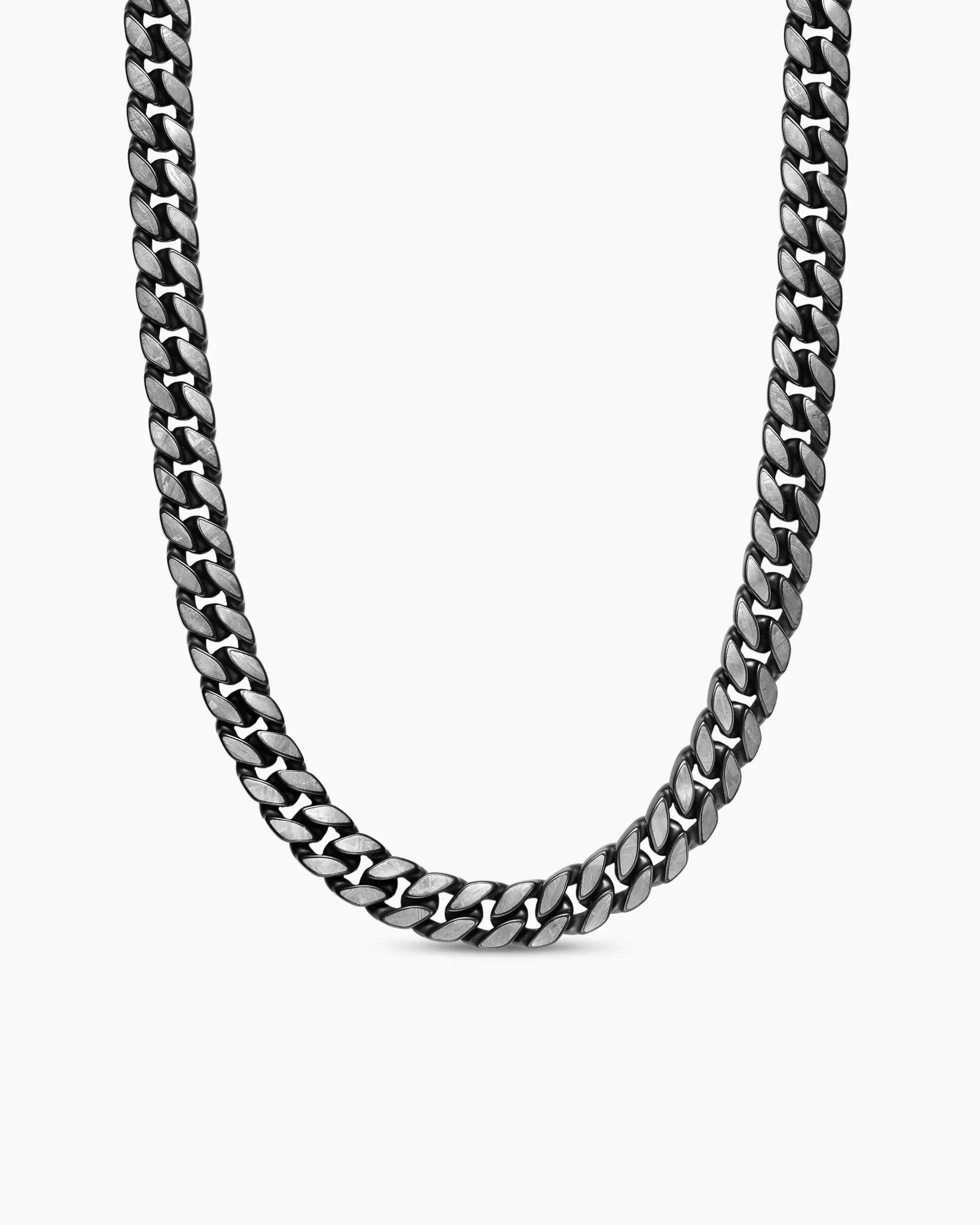 Curb Chain Necklace Black Titanium with Meteorite, 11.5mm