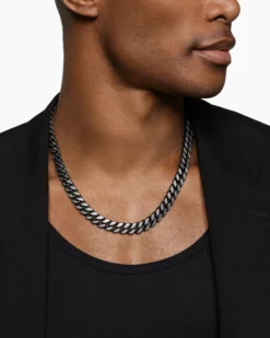 Curb Chain Necklace Black Titanium with Meteorite, 11.5mm