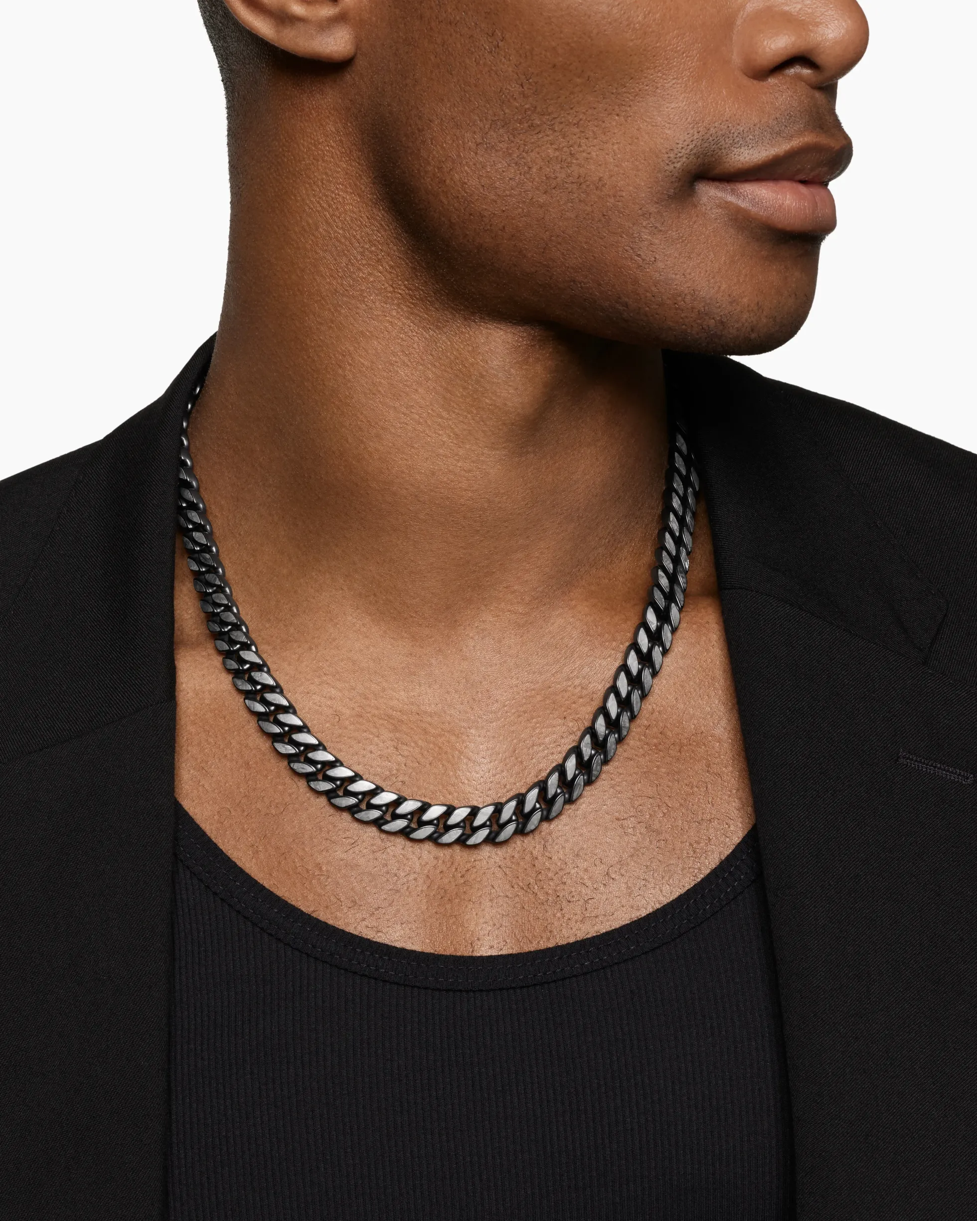 Curb Chain Necklace Black Titanium with Meteorite, 11.5mm