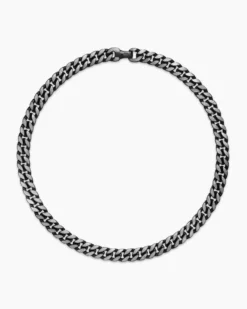 Curb Chain Necklace Black Titanium with Meteorite, 11.5mm