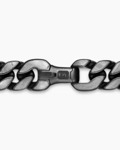 Curb Chain Necklace Black Titanium with Meteorite, 11.5mm