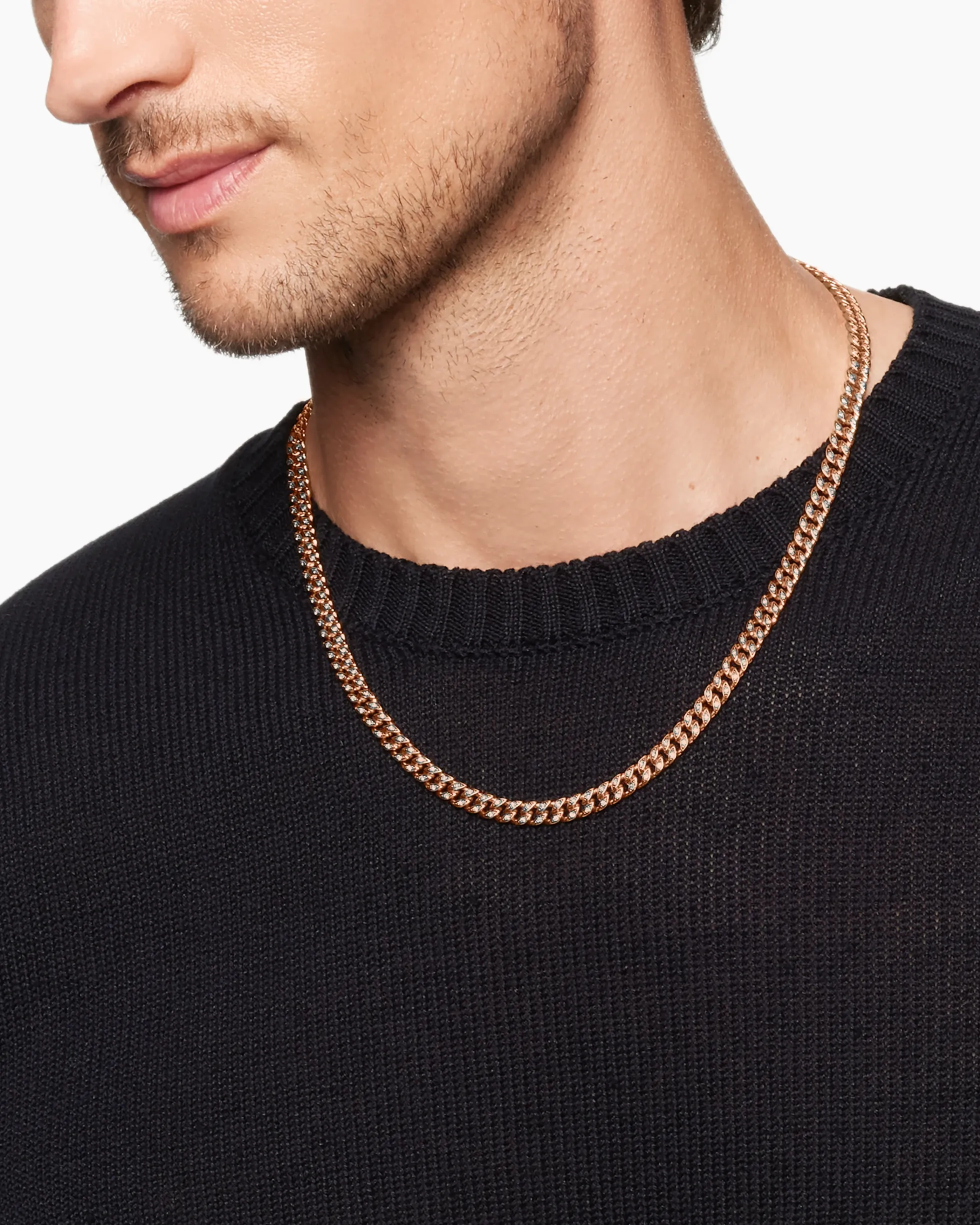 Curb Chain Necklace 18K Rose Gold with Cognac Diamonds, 6mm