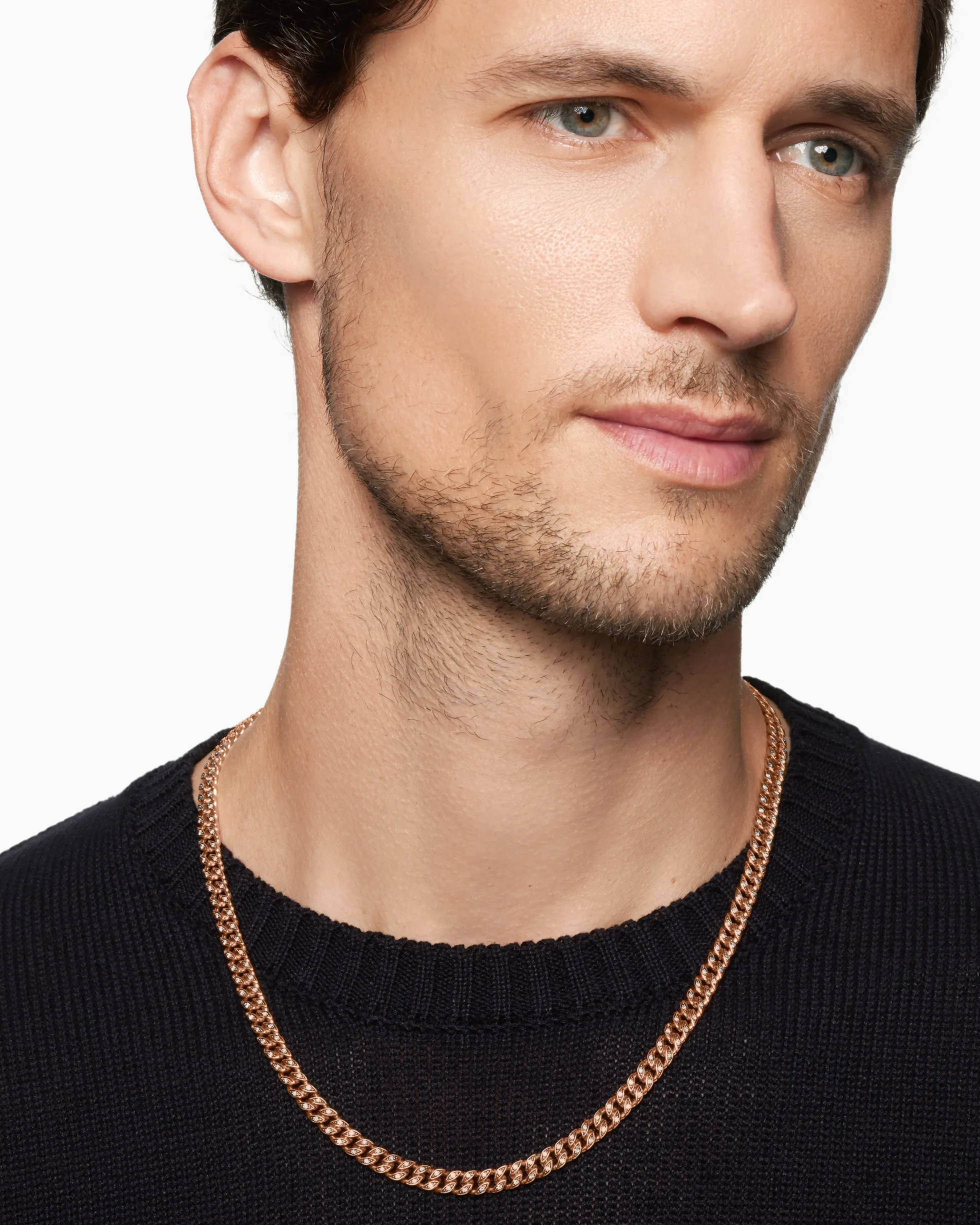 Curb Chain Necklace 18K Rose Gold with Cognac Diamonds, 6mm