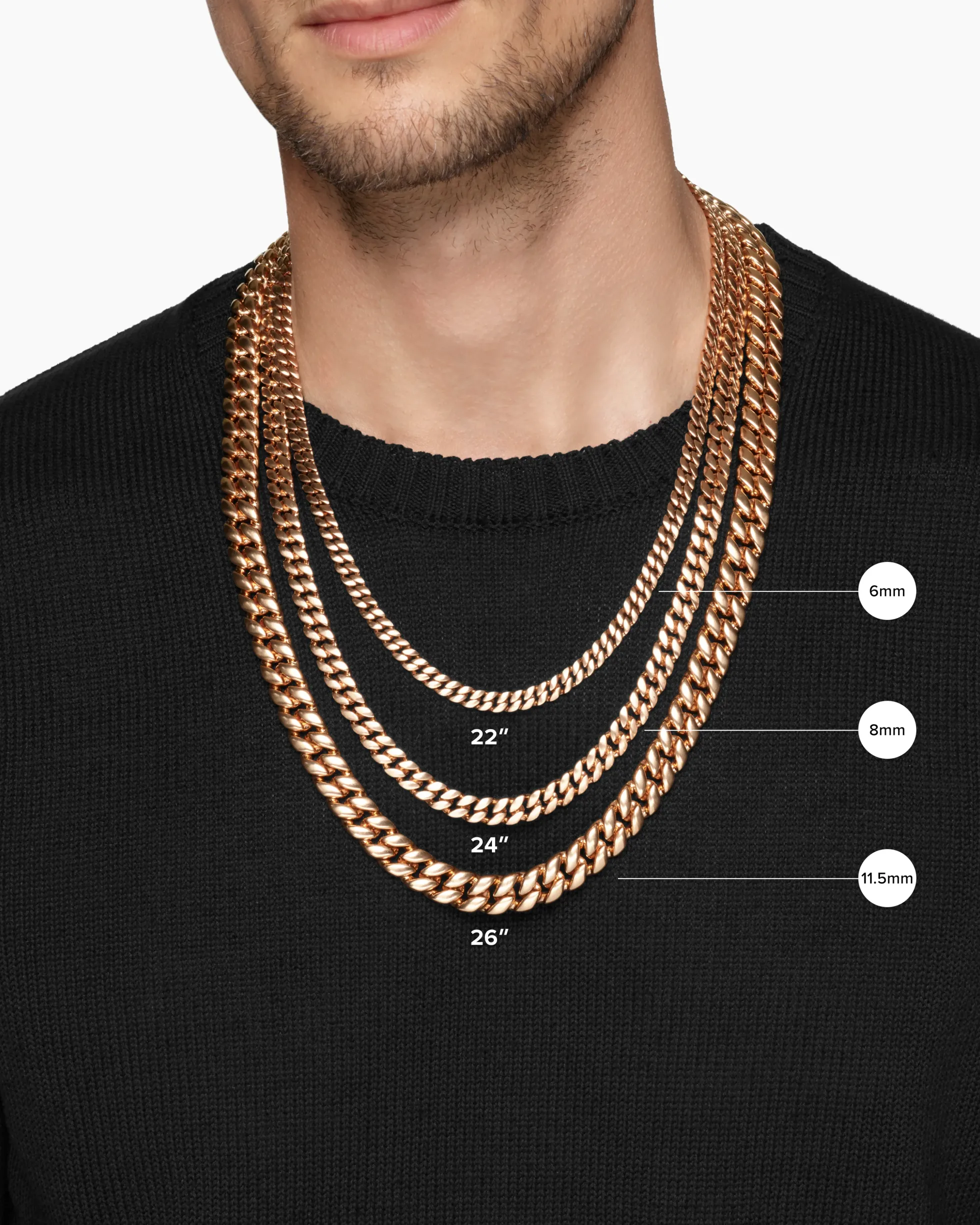 Curb Chain Necklace 18K Rose Gold with Cognac Diamonds, 6mm