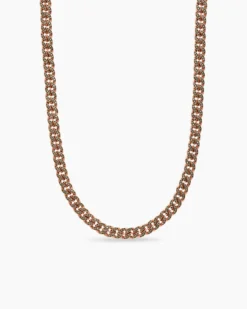 Curb Chain Necklace 18K Rose Gold with Cognac Diamonds, 8mm