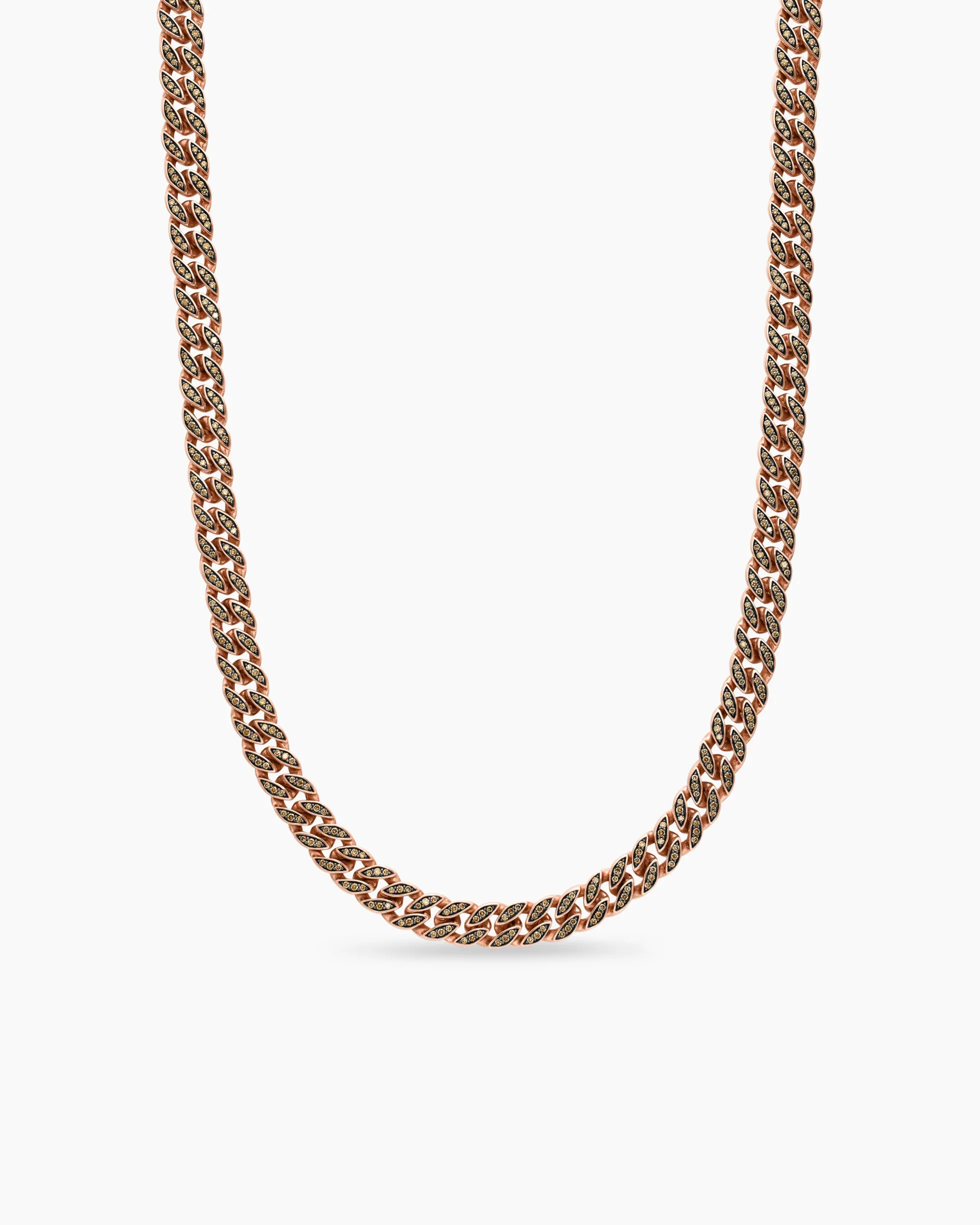 Curb Chain Necklace 18K Rose Gold with Cognac Diamonds, 8mm