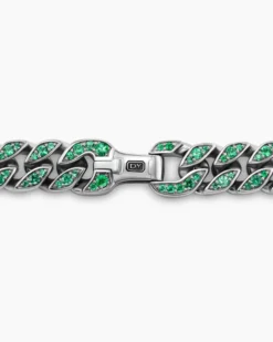 Curb Chain Necklace 18K White Gold with Emeralds, 11.5mm