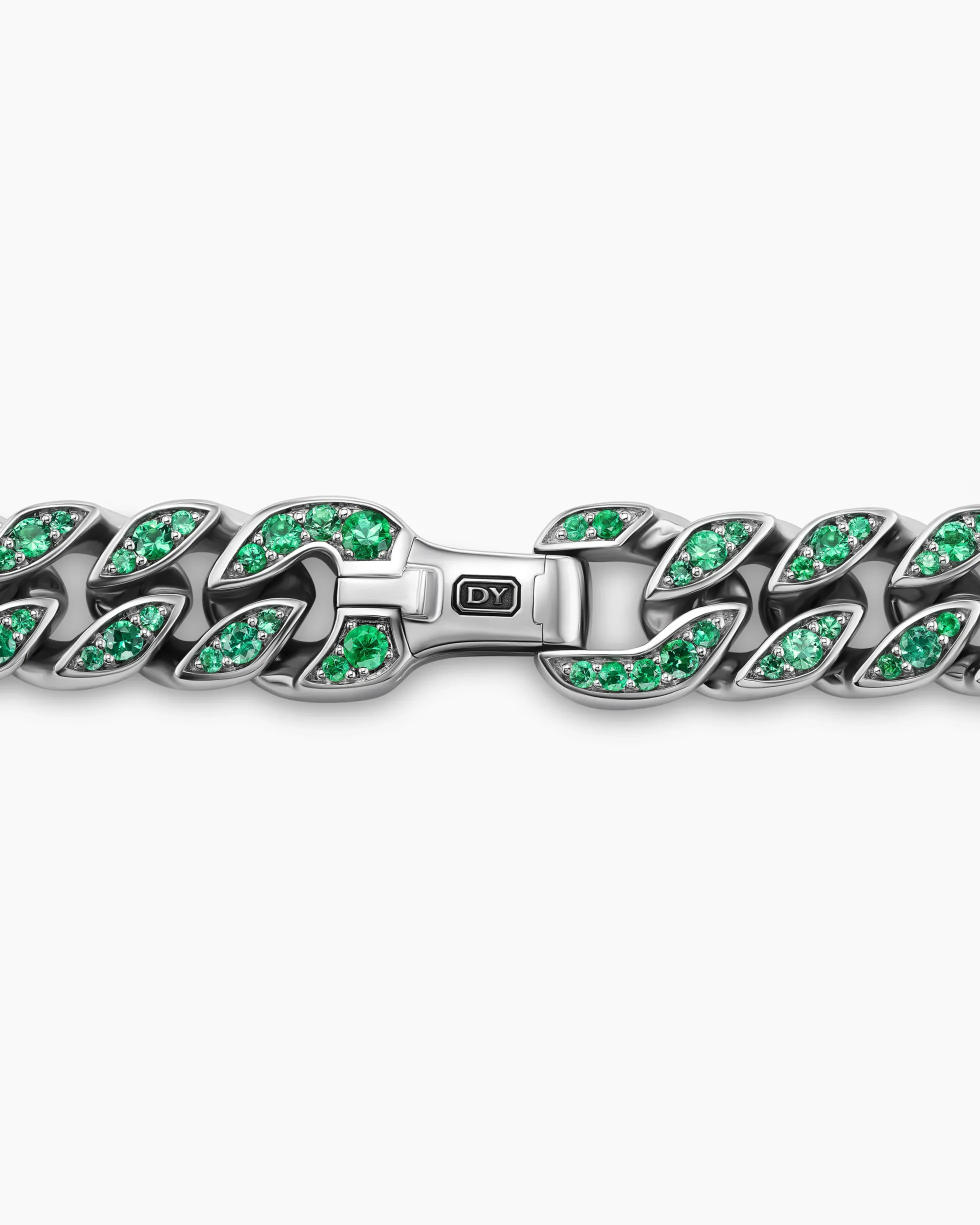 Curb Chain Necklace 18K White Gold with Emeralds, 11.5mm